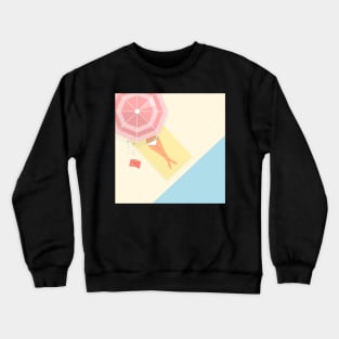 Summertime illustration of a woman on the beach Crewneck Sweatshirt